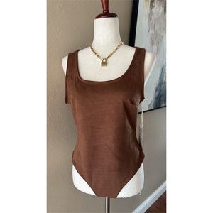 🆕Faux suede bodysuit in brown